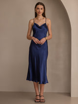[Azul Oscuro] SilkSilky-ES Spaghetti Strap Cowl Neck Vestido 004