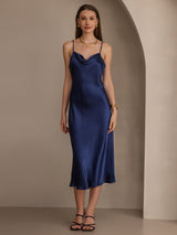 [Azul Oscuro] SilkSilky-ES Spaghetti Strap Cowl Neck Vestido 005