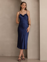 [Azul Oscuro] SilkSilky-ES Spaghetti Strap Cowl Neck Vestido 006