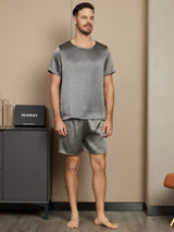 [Gris Oscuro] SilkSilky-ES Short Sleeve Round Neck Pijamas de hombre 001