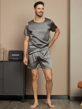 [Gris Oscuro] SilkSilky-ES Short Sleeve Round Neck Pijamas de hombre 004