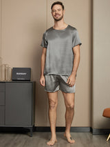 [Gris Oscuro] SilkSilky-ES Short Sleeve Round Neck Pijamas de hombre 005