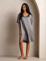 [Gris Oscuro] SilkSilky-ES Half Sleeve V Neck Camisón 001