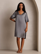 [Gris Oscuro] SilkSilky-ES Half Sleeve V Neck Camisón 003