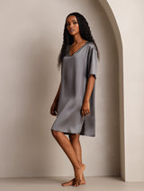 [Gris Oscuro] SilkSilky-ES Half Sleeve V Neck Camisón 004