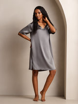 [Gris Oscuro] SilkSilky-ES Half Sleeve V Neck Camisón 005