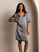 [Gris Oscuro] SilkSilky-ES Half Sleeve V Neck Camisón 006