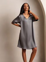 [Gris Oscuro] SilkSilky-ES Half Sleeve V Neck Camisón 007