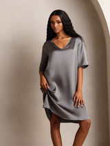 [Gris Oscuro] SilkSilky-ES Half Sleeve V Neck Camisón 008