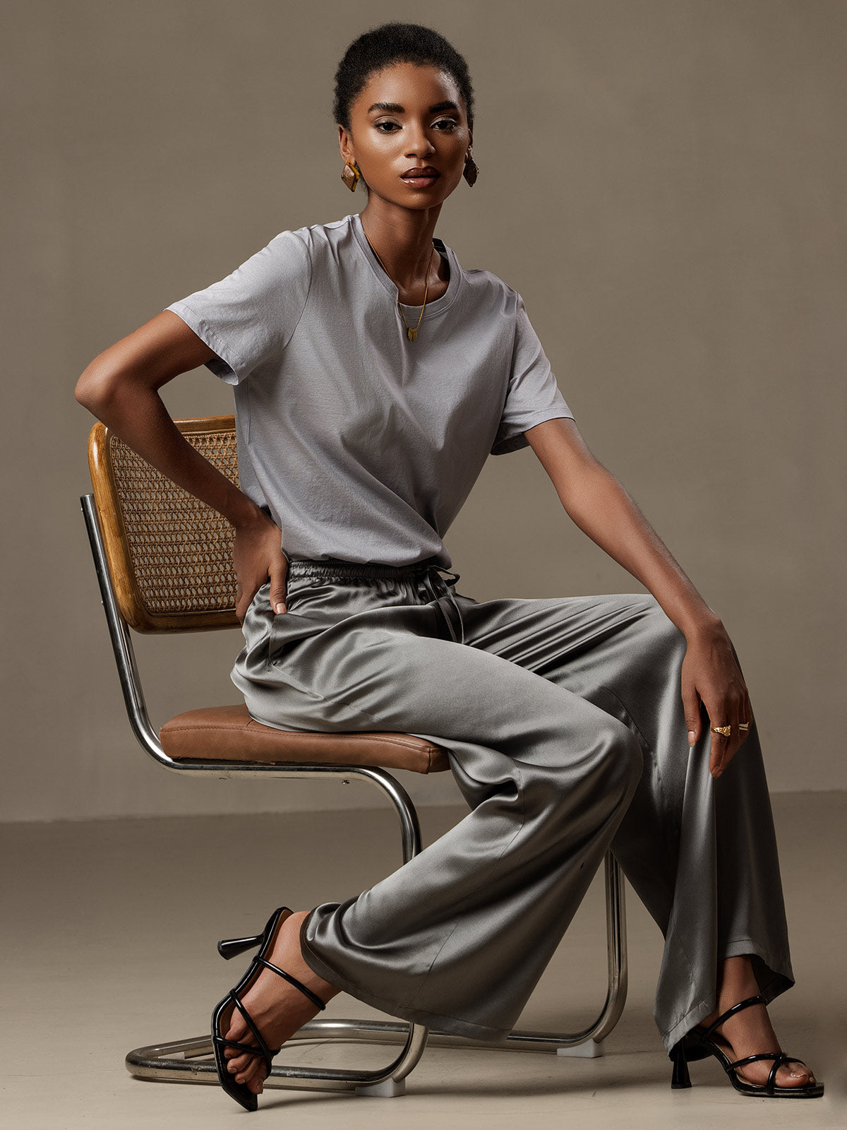 [Gris Oscuro] SilkSilky-ES Seda Pura Womens Pants 001