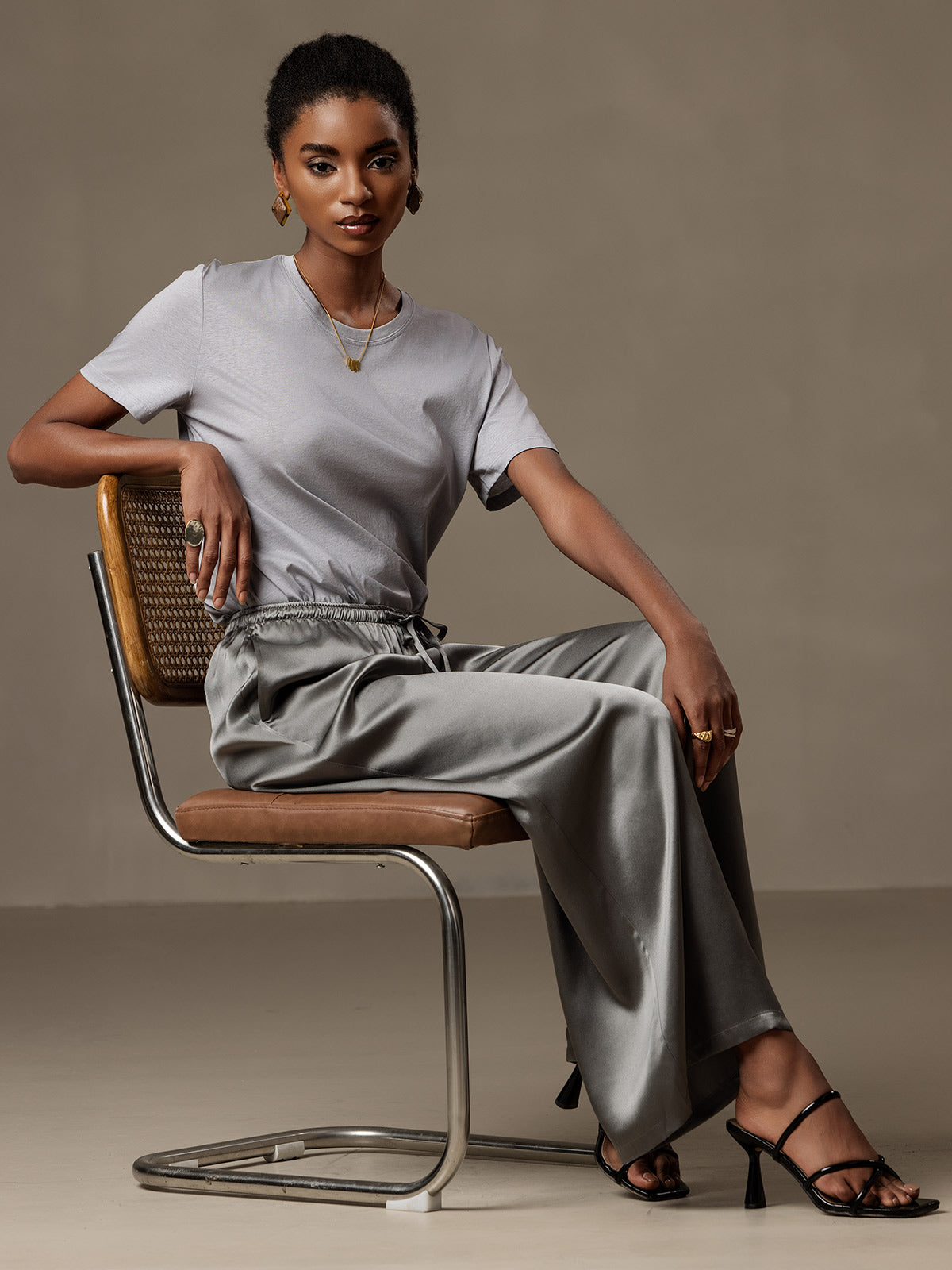 [Gris Oscuro] SilkSilky-ES Seda Pura Womens Pants 003