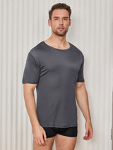 [Gris Oscuro] SilkSilky-ES Manga corta Cuello Cerrado Camiseta de hombre 001
