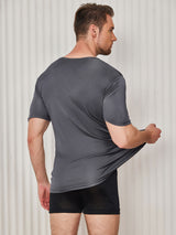[Gris Oscuro] SilkSilky-ES Manga corta Cuello Cerrado Camiseta de hombre 002
