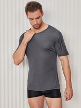 [Gris Oscuro] SilkSilky-ES Manga corta Cuello Cerrado Camiseta de hombre 003