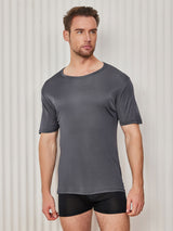[Gris Oscuro] SilkSilky-ES Manga corta Cuello Cerrado Camiseta de hombre 004