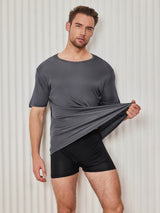 [Gris Oscuro] SilkSilky-ES Manga corta Cuello Cerrado Camiseta de hombre 005