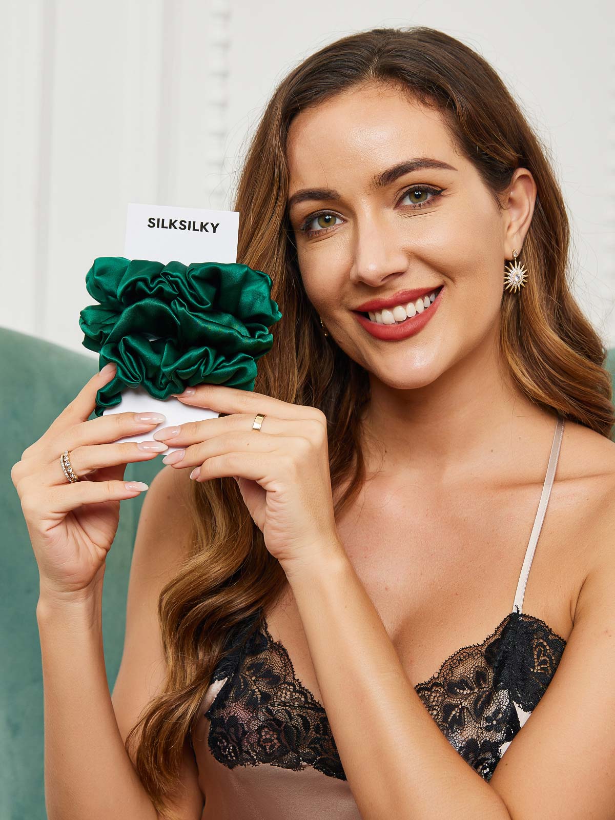 [Verde Oscuro] SilkSilky-ES 19Momme Scrunchie 001