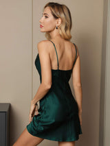 [Verde Oscuro] SilkSilky-ES Spaghetti Strap Cowl Neck Camisón 002