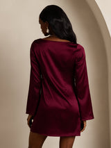 [Rojo Oscuro] SilkSilky-ES Long Sleeve Boat Neck Vestido 002