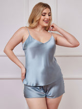 [Azul Grisáceo] SilkSilky-ES Spalline Sottili Cuello en V Conjunto de tirantes talla grande 005