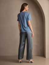 [Azul Grisáceo] SilkSilky-ES Pantalones de mujer 005