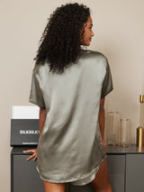 [Verde Grisáceo] SilkSilky-ES Short Sleeve Round Neck Pijamas de mujer 002