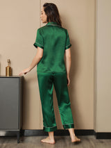 [Verde] SilkSilky-ES Short Sleeve Lapel Collar Pijamas de mujer 002