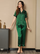 [Verde] SilkSilky-ES Short Sleeve Lapel Collar Pijamas de mujer 004