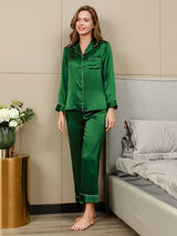 [Verde] SilkSilky-ES Long Sleeve Lapel Collar Pijamas de mujer 004