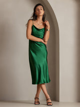 [Verde] SilkSilky-ES Spaghetti Strap Cowl Neck Vestido 004