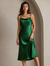 [Verde] SilkSilky-ES Spaghetti Strap Cowl Neck Vestido 005