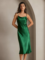 [Verde] SilkSilky-ES Spaghetti Strap Cowl Neck Vestido 008