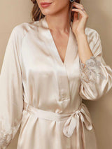 [Marfil] SilkSilky-ES 3/4 Sleeve V Neck Conjunto de camisón y bata 009