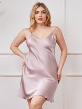 [Lavanda] SilkSilky-ES Spalline Sottili Cuello en V Vestido talla grande 001