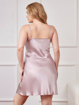 [Lavanda] SilkSilky-ES Spalline Sottili Cuello en V Vestido talla grande 002