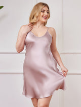 [Lavanda] SilkSilky-ES Spalline Sottili Cuello en V Vestido talla grande 003