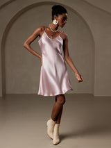 [Lavanda] SilkSilky-ES Spalline Sottili Cuello en V Vestido 006