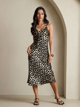 [Leopardo] SilkSilky-ES Spaghetti Strap V Neck Vestido 005