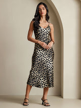 [Leopardo] SilkSilky-ES Spaghetti Strap V Neck Vestido 009