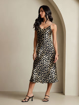 [Leopardo] SilkSilky-ES Spaghetti Strap V Neck Vestido 013