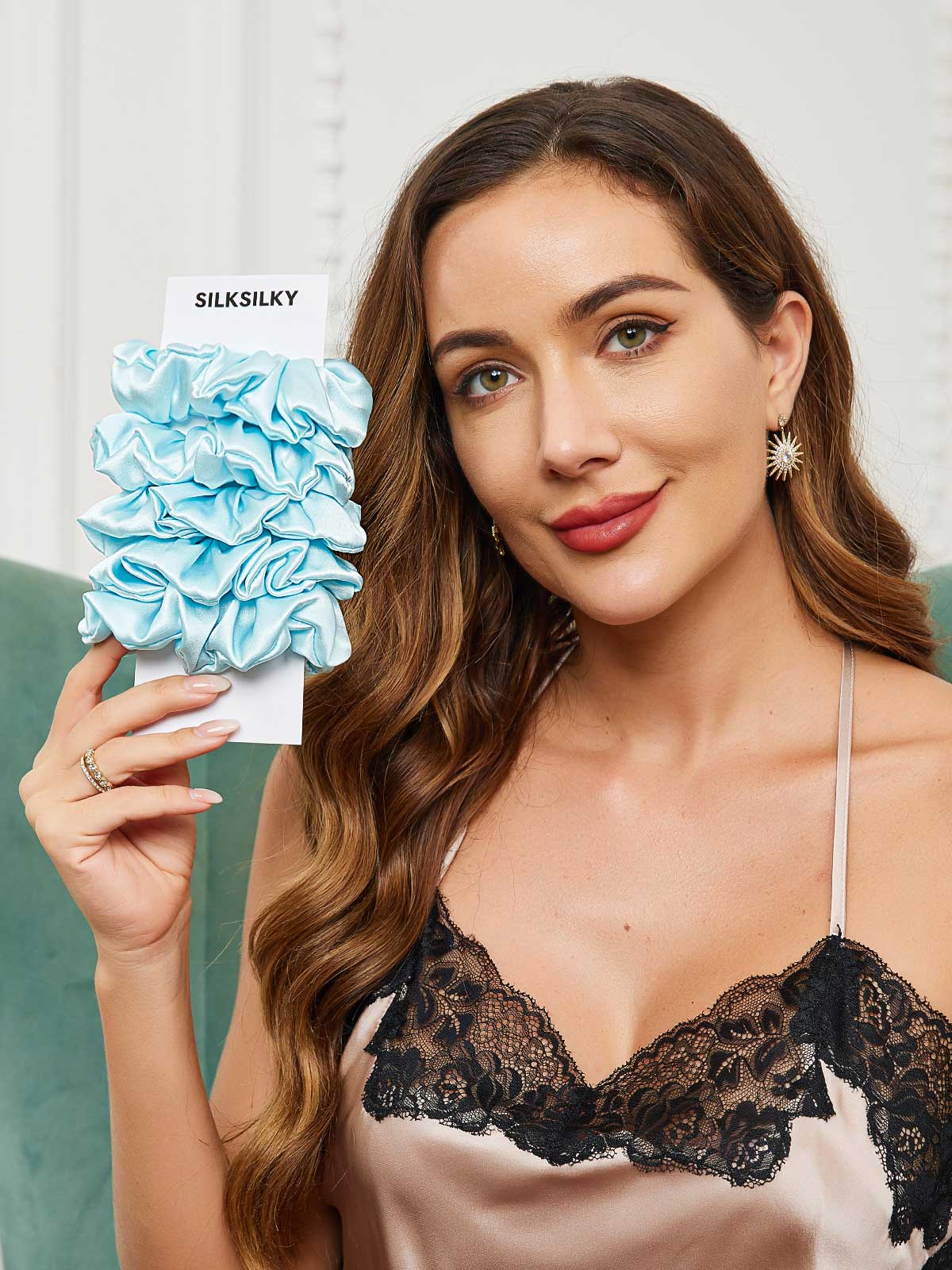 [Azul Claro] SilkSilky-ES 19Momme Scrunchie 001