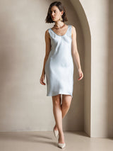 [Azul Claro] SilkSilky-ES Sin mangas Escote Cuchara Vestido 007