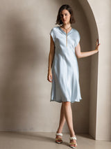 [Azul Claro] SilkSilky-ES Sin mangas Cuello en V Vestido 001