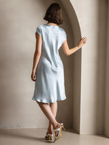 [Azul Claro] SilkSilky-ES Sin mangas Cuello en V Vestido 002