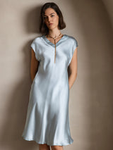 [Azul Claro] SilkSilky-ES Sin mangas Cuello en V Vestido 003