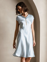 [Azul Claro] SilkSilky-ES Sin mangas Cuello en V Vestido 004