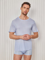 [Azul Claro] SilkSilky-ES Manga corta Cuello Cerrado Camiseta de hombre 001