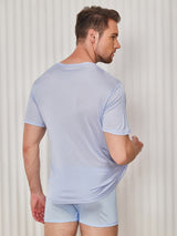 [Azul Claro] SilkSilky-ES Manga corta Cuello Cerrado Camiseta de hombre 002