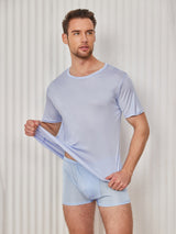 [Azul Claro] SilkSilky-ES Manga corta Cuello Cerrado Camiseta de hombre 003