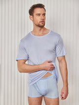 [Azul Claro] SilkSilky-ES Manga corta Cuello Cerrado Camiseta de hombre 004